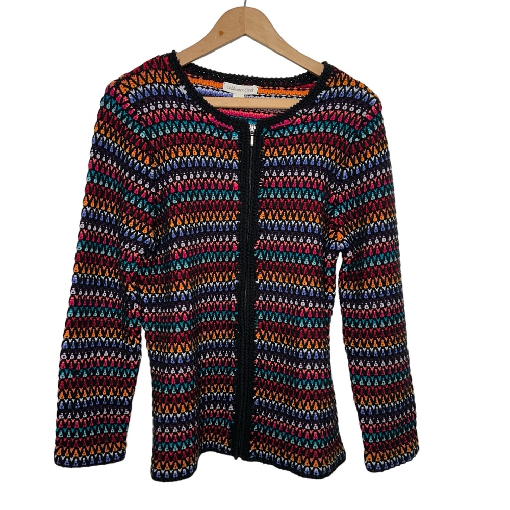Coldwater Creek  Cardigan Jacket Multicolored Hot Pink Abstract Rainbow Stripes